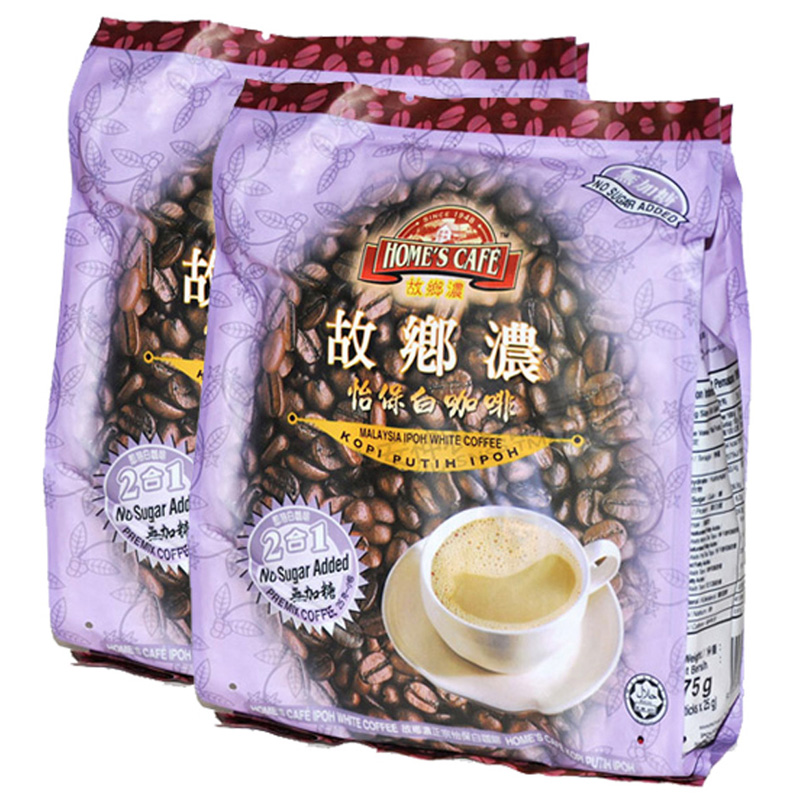 故乡浓怡保白咖啡马来西亚原装进口2合1未添加糖速溶咖啡375g*2袋-图2