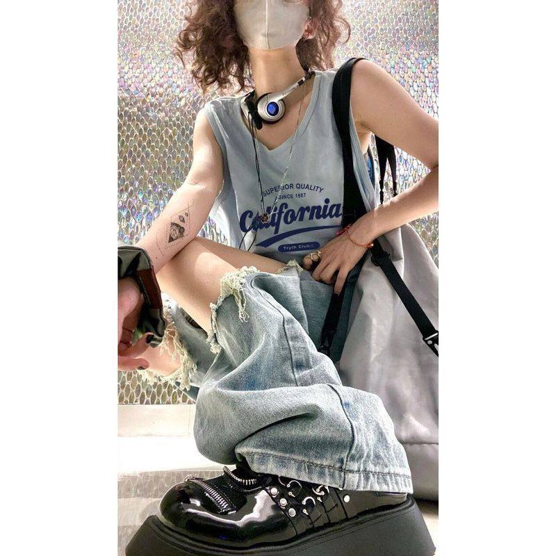 粉色字母休闲无袖背心女夏季多巴胺穿搭外穿宽松砍袖上衣吊带T恤,淘宝优惠券,粉丝福利购,淘宝优惠卷