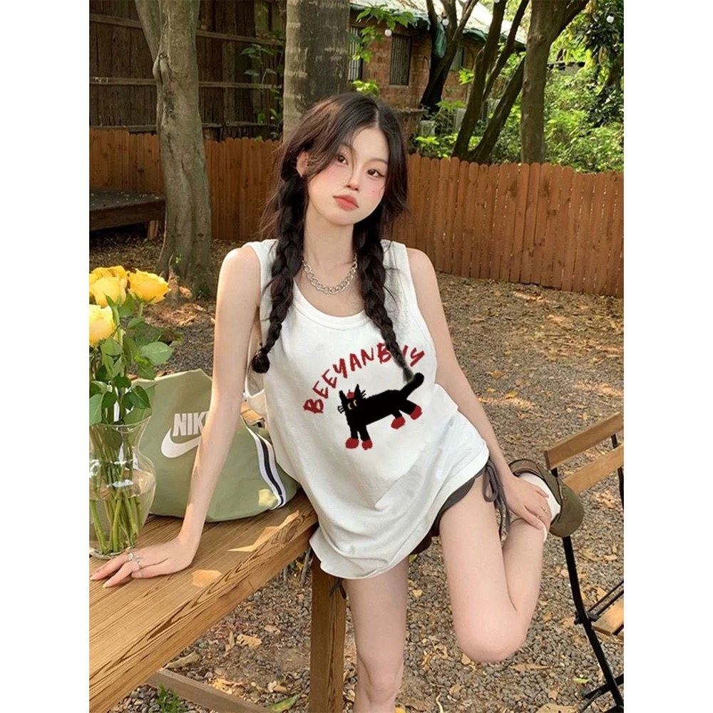 日韩白色无袖打底衫女ins春夏宽松字母背心t恤潮纯棉外穿吊带上衣,淘宝优惠券,粉丝福利购,淘宝优惠卷