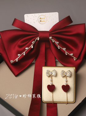 色缎面蝴蝶结发夹结婚订婚发饰