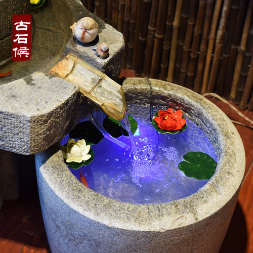 老旧石磨农村回收旧石器磨盘流水摆件石槽鱼缸花盆组合石头景观 - 图2