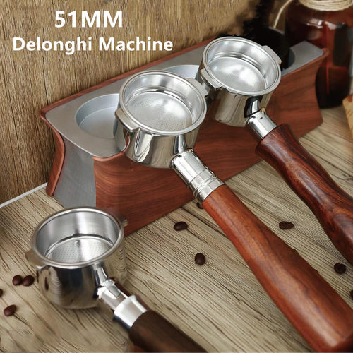 51mm两耳德龙无底手柄 咖啡机配件 过滤器 ECZ351 EM450 3不锈钢 - 图0