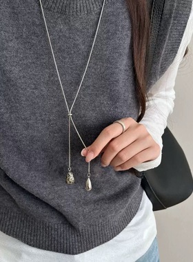 少女CEO虎眼石长款流苏项链女高级感轻奢锁骨链秋冬毛衣链配饰