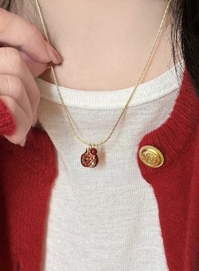 少女CEO石榴红了项链春夏季新款NewVintage古着颈链锁骨链女