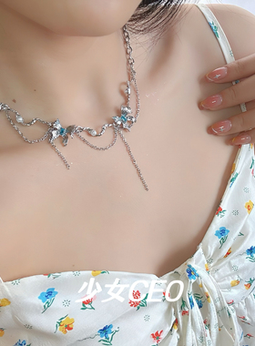 少女CEO甜酷金属风蝴蝶流苏项链气质小众辣妹新潮颈链个性锁骨链