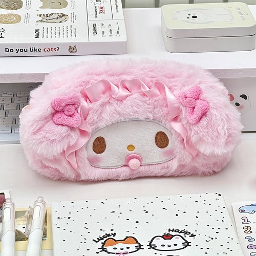 可爱美乐蒂毛绒笔袋柔软高颜值ins风女生新款笔袋学生铅笔文具盒 - 图0