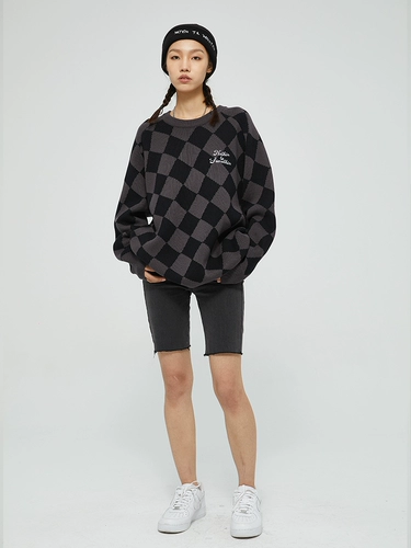 Красные шахматы, трикотажный свитер для отдыха для влюбленных, оверсайз