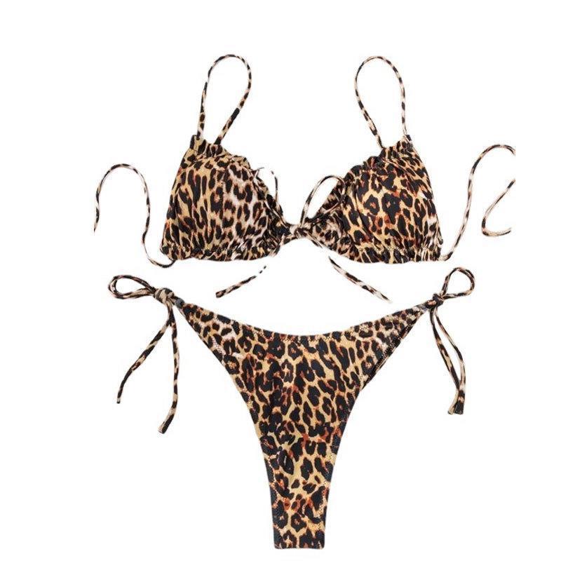 swimsuit two-piece sexy print leopard edge pleated bikini - 图3