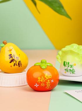 萌萌一粒摆件可爱带字水果寓意小萌粒树脂迷你桌面装饰品汽车摆件