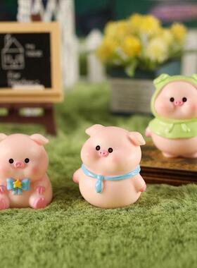 微景观摆件 多肉饰品甜梦雨衣小猪背书包可爱小动物摆件 车载摆件