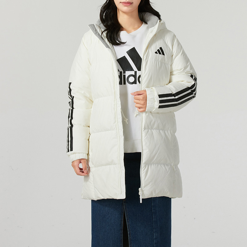 阿迪达斯外套女2024冬季防风保暖中长款连帽休闲运动羽绒服JG3856-图0