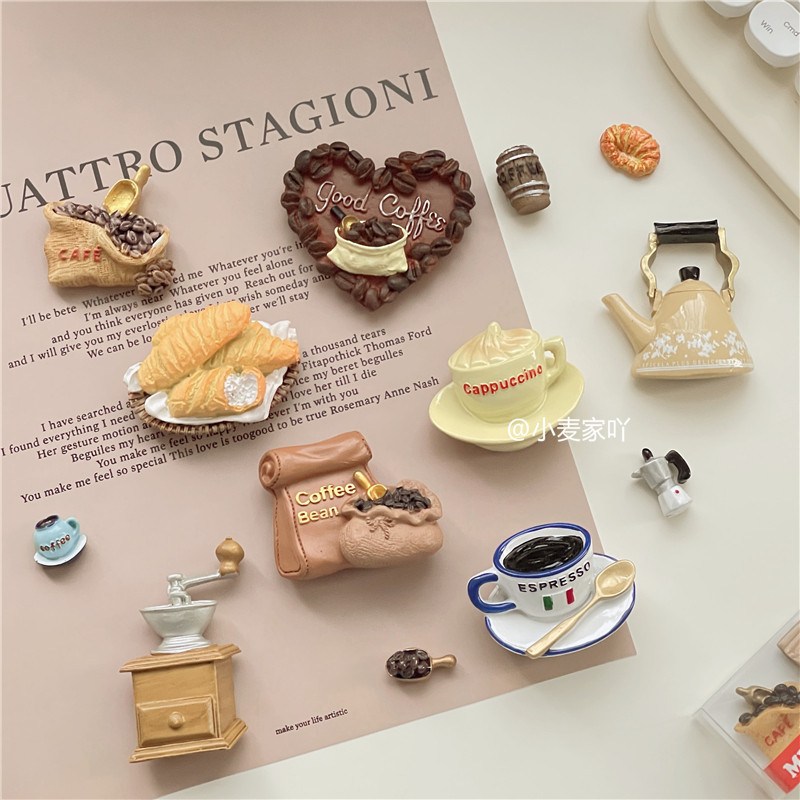 韩国创意coffee咖啡冰箱贴磁性树脂复古烘培装饰贴留言板展示吸铁,淘宝优惠券,粉丝福利购,淘宝优惠卷