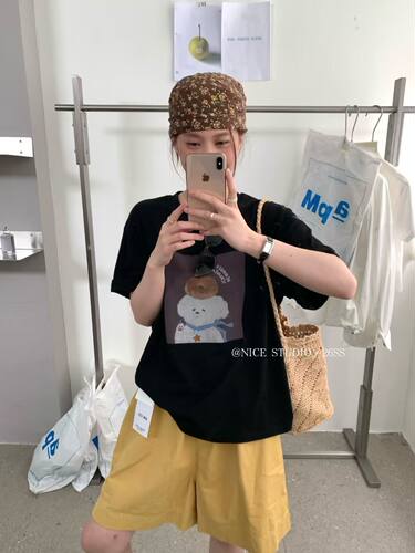 Nice studio奶思家夏上新韩系卡通图案短袖T恤女上衣潮 - 图0