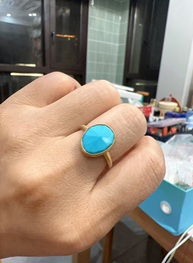 印度纯银镶嵌天然高瓷美国蓝松石戒指 13#14#可以戴