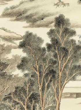永瑢春山游骑图微喷打印明清山水画临摹绢布画稿传统山水画范本