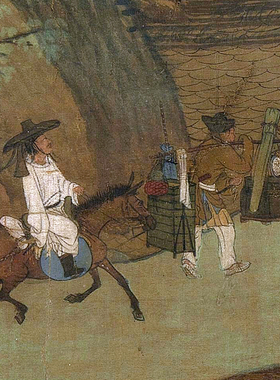董源江堤晚景图 传统青绿山水画临摹范本 中式装饰画艺术绢布画心