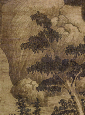 董源溪山行旅图高清微喷宋元山水画临摹绢布画稿传统山水画范本