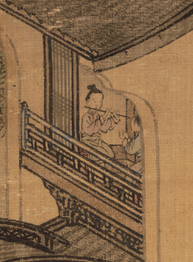 袁江荷净纳凉图高清微喷明清山水画临摹绢布画稿传统界画楼阁范本