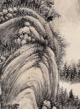 冯超然仿董源山水图高清微喷近现代山水画临摹绢布画稿传统山水画