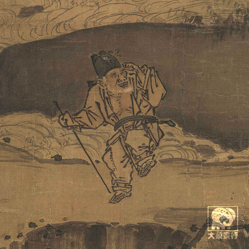 宋画马远踏歌图高清国画山水临摹专用彩色画稿丝绢画仿古山水画