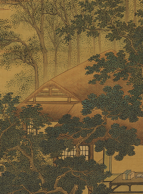 仇英春山吟赏图微喷打印明四家山水画临摹绢布画稿青绿山水画范本