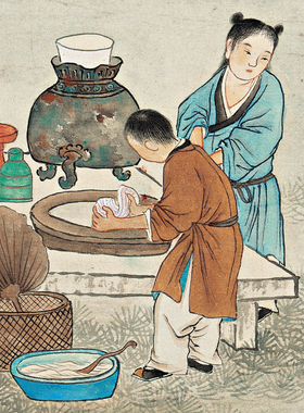 夏荆山桃李夜宴图高清国画人物彩色临摹画稿青绿山水微喷绢布
