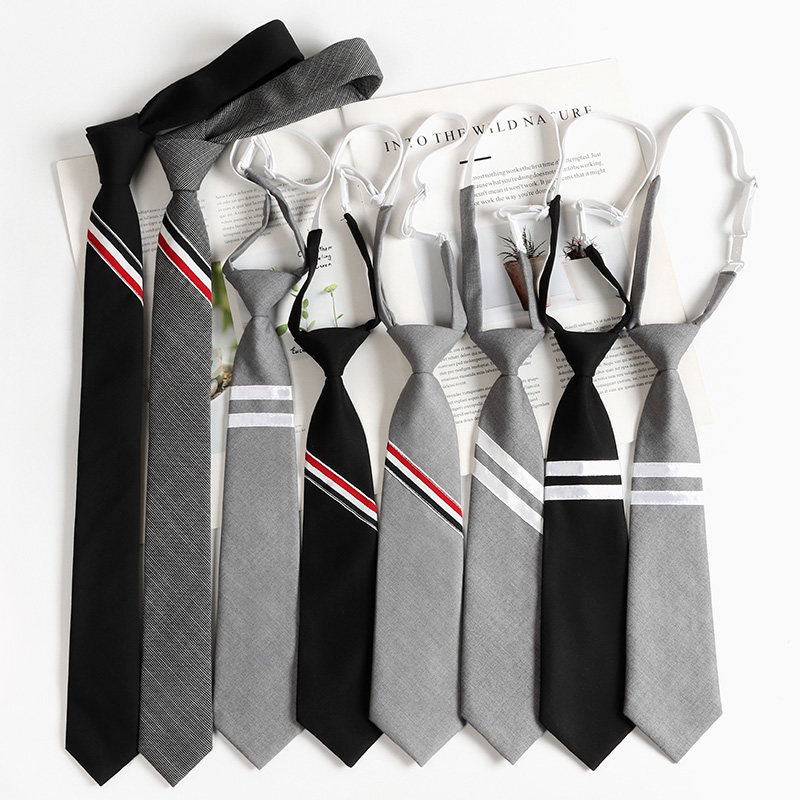 TB三色斜杠懒人拉链免打黑色领带女学院风灰色窄版手打休闲领带男,淘宝优惠券,粉丝福利购,淘宝优惠卷