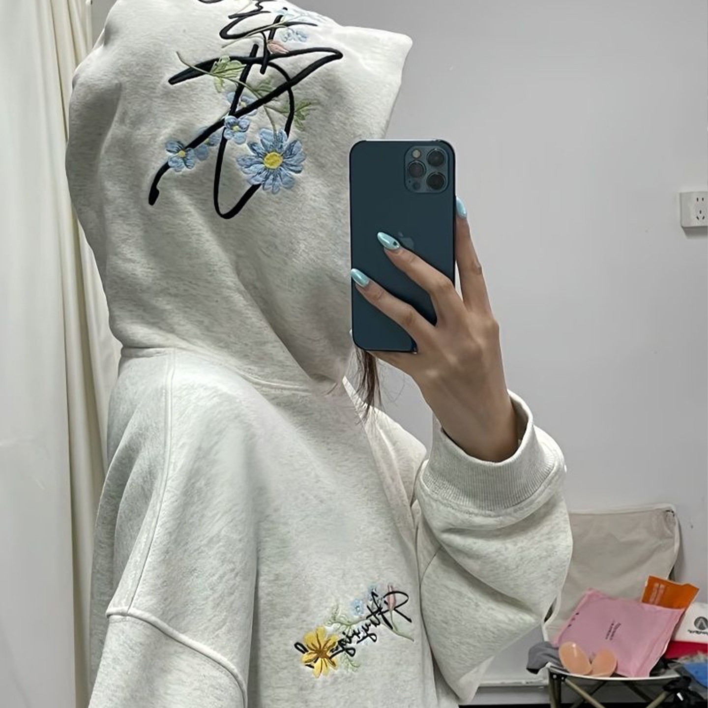 美式复古花卉刺绣连帽卫衣女大童秋冬新款初中高中学生情侣外套潮,淘宝优惠券,粉丝福利购,淘宝优惠卷