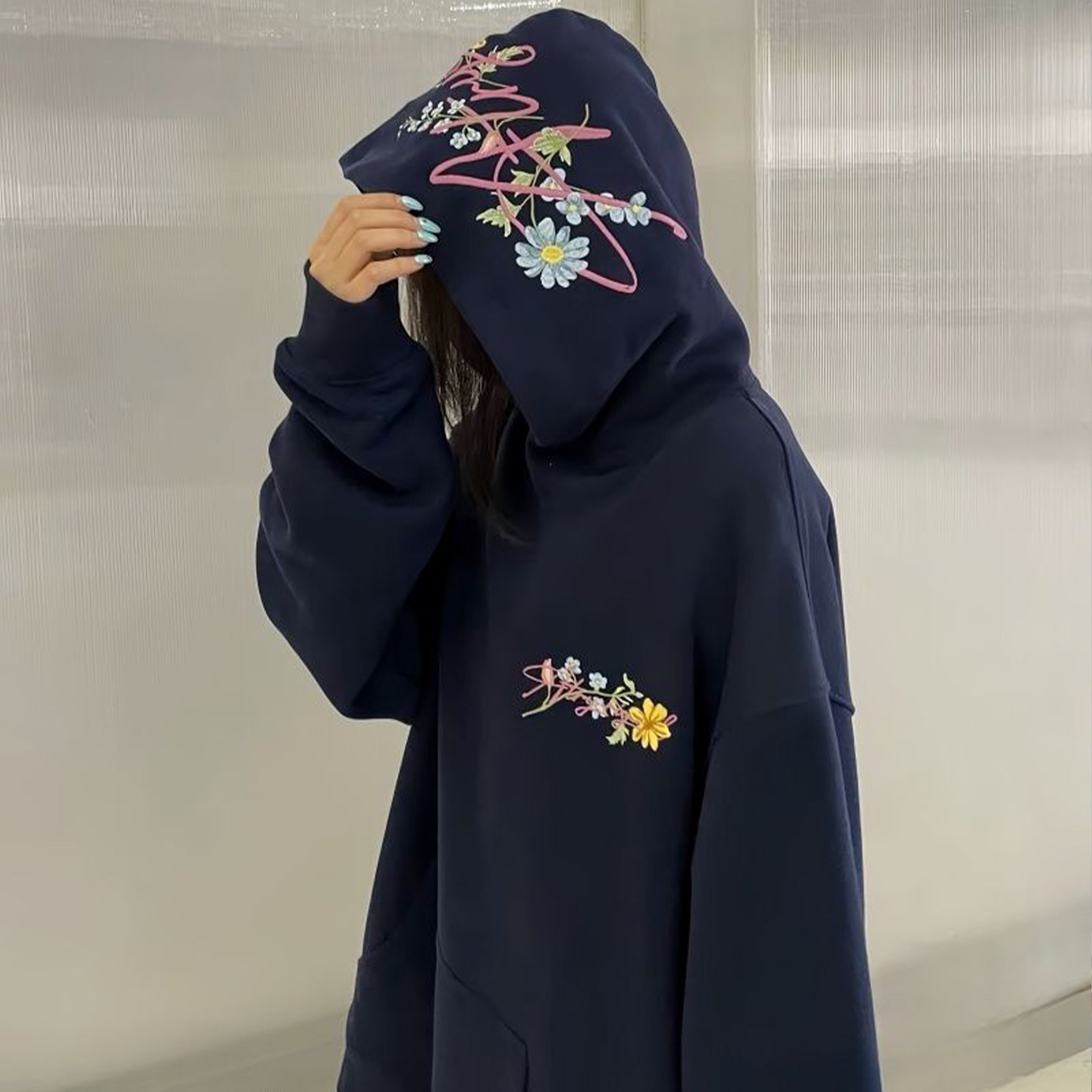 美式复古花卉刺绣连帽卫衣女大童秋冬新款初中高中学生情侣外套潮,淘宝优惠券,粉丝福利购,淘宝优惠卷