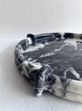天然拿破仑黑宝格丽黑奢石大理石托盘摆件
