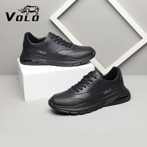 【断码特价】VOLO/犀牛新款黑色板鞋夏季鞋男黑鞋休闲运动皮鞋-图0