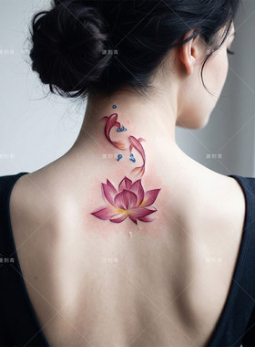 带图案纹身转印纸 招财莲花锦鲤手稿配转印啫喱膏 花臂手臂遮疤痕