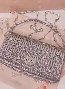 miu褶皱包水晶宝石链条带子配件