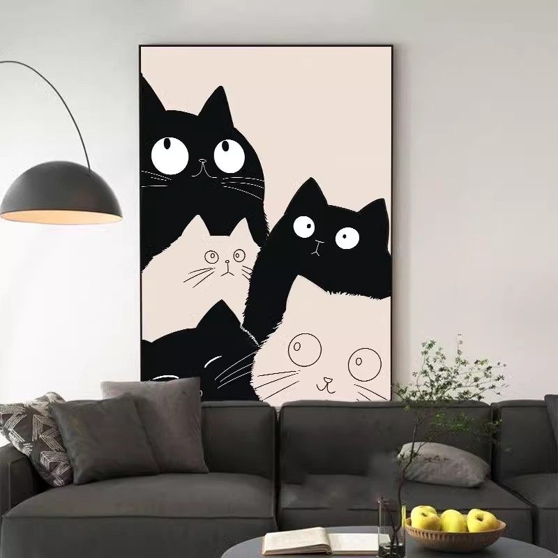 现代简约客厅沙发背景墙抽象猫咪个性落地床头卧室挂画走廊装饰画,淘宝优惠券,粉丝福利购,淘宝优惠卷