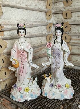 陶瓷鹿鹤仙女摆件吉祥物礼物摆饰品鹿鹤仙女摆件