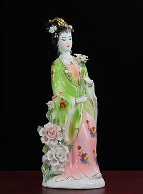 陶瓷何仙姑神像家居客厅供奉镇宅保平安仙子八仙过海工艺摆件