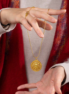 八宝罗盘黄金吊坠路路通盘缠项链