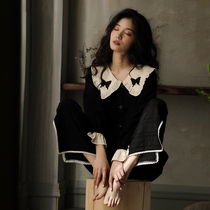 Sleepwear Woman Spring Autumn Season Long Sleeves Pure Cotton 2023 New Dolls Collar Butterfly Embroidery Loot Can Outwear Home Clothing