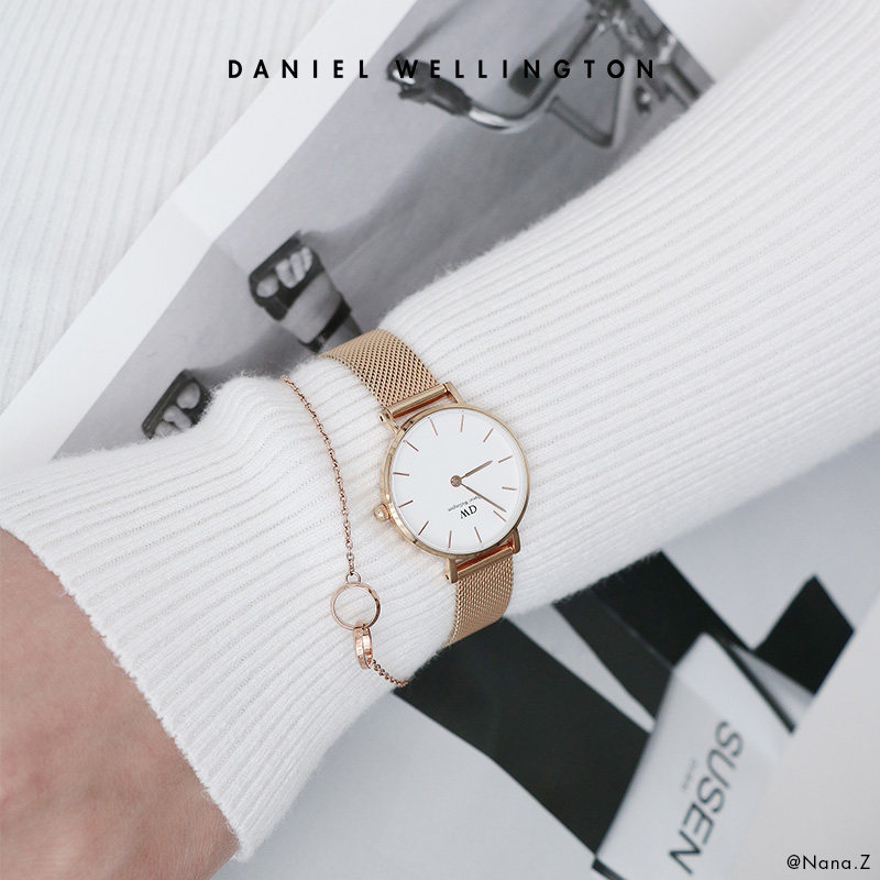 dw女小圆表24mm玫瑰金麦穗式表带 DanielWellington海外欧美腕表