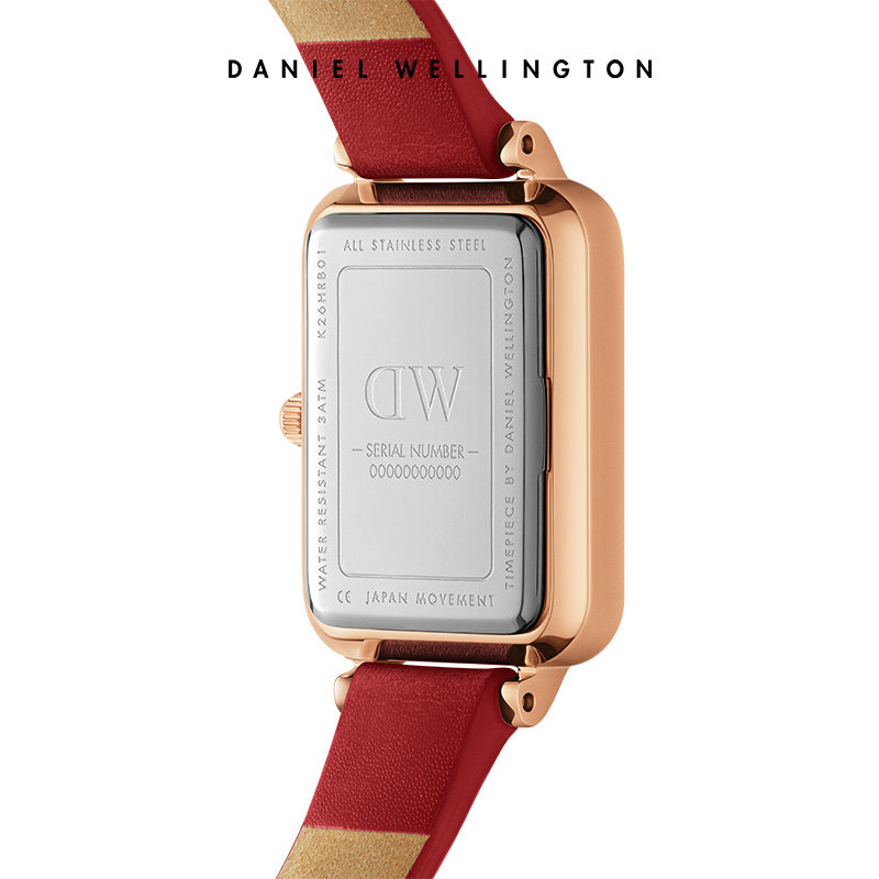 dw简约红色皮质石英女表女小方表 DanielWellington海外欧美腕表