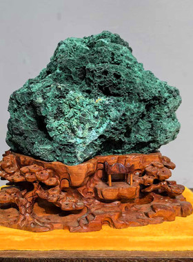 天然孔雀石原石奇石摆件矿物晶体观赏石自然石客厅办公室桌面装饰