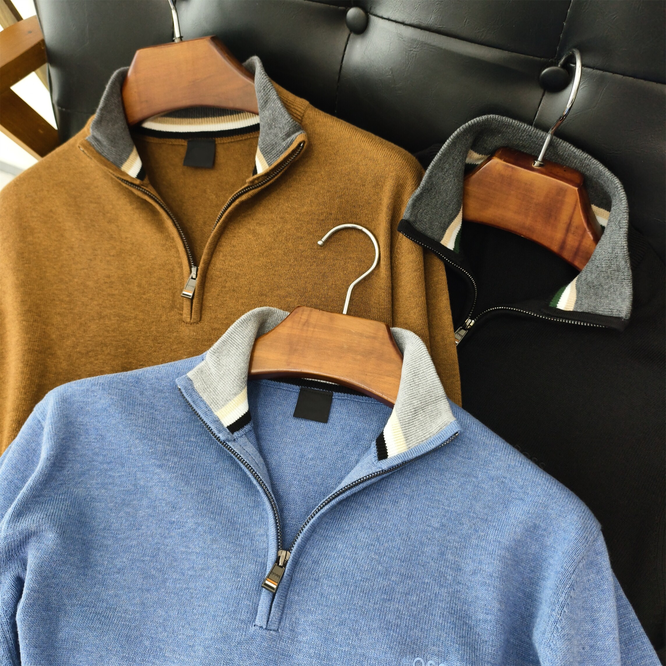 秋冬商务男士立领半拉链针织衫毛衣纯棉线衫休闲长袖纯色针织衫,淘宝优惠券,粉丝福利购,淘宝优惠卷