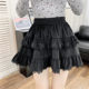 黑色丝绒蕾丝拼接蓬蓬蛋糕半身裙女秋冬法式小个高腰显瘦a字短裙
