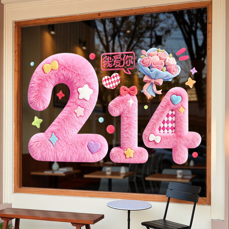 粉色毛绒214我爱你UV贴纸,淘宝优惠券,粉丝福利购,淘宝优惠卷