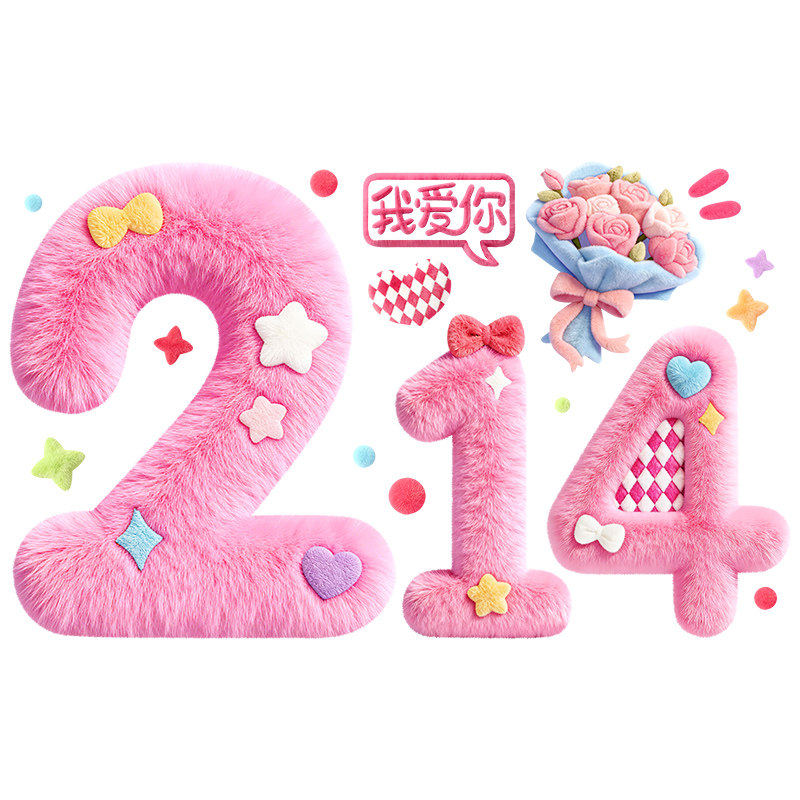 粉色毛绒214我爱你UV贴纸,淘宝优惠券,粉丝福利购,淘宝优惠卷