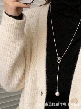 复古珍珠金色长款毛衣链