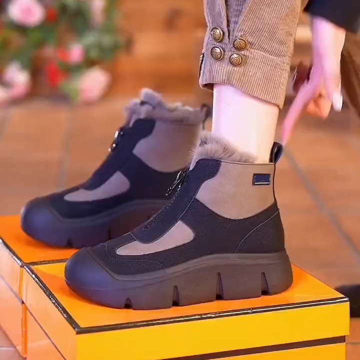 皮毛一体雪地靴女厚底加绒加厚保暖棉鞋2025年冬季新款马丁靴棉靴,淘宝优惠券,粉丝福利购,淘宝优惠卷