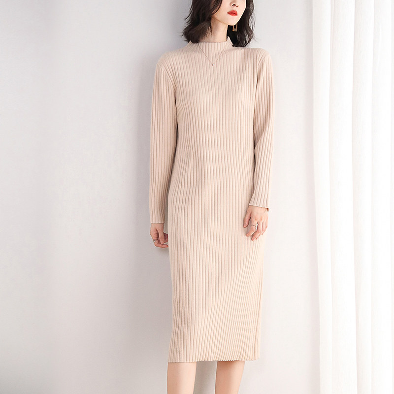 半高领黑色毛衣裙针织中长款连衣裙 onlyangel连衣裙