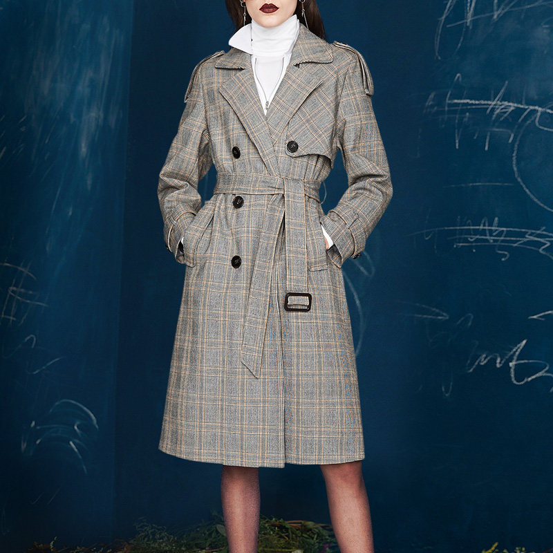 格子中长款春秋2020新款宽松风衣 onlyangel风衣
