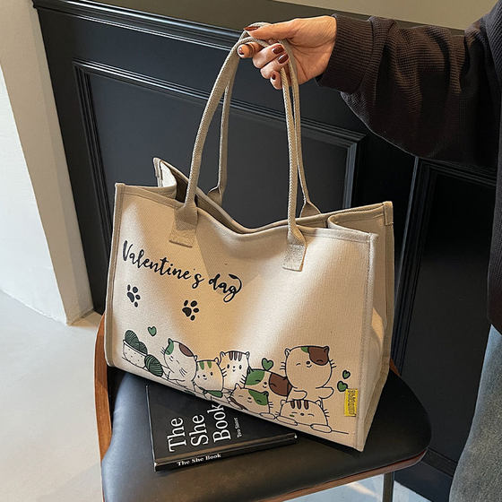 Large-capacity canvas tote bag, hand-held shoulder mummy bag